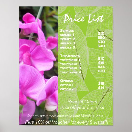 Roze bloemen groene holistische gezondheidsprijsli poster (Voorkant)