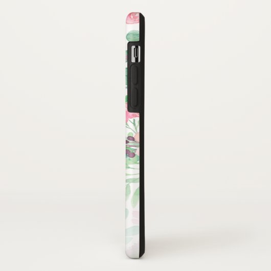 Roze bloemen Groene Leafs Patroonmonogram Case-Mate iPhone Case (Achterkant/links)