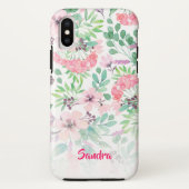 Roze bloemen Groene Leafs Patroonmonogram Case-Mate iPhone Case (Achterkant)