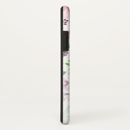 Roze bloemen Groene Leafs Patroonmonogram Case-Mate iPhone Case (Achterkant / rechts)