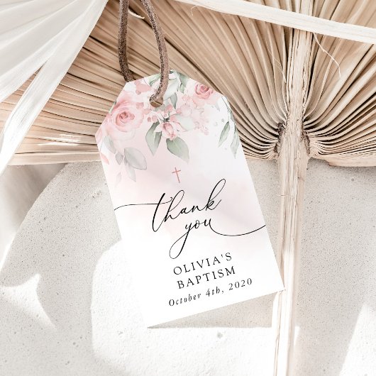 Roze Bloemen, Groene Tinten, Boho, Bloemendochterd Cadeaulabel