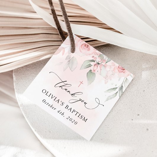 Roze Bloemen, Groene Tinten, Boho, Bloemendoop Bedankjes Labels