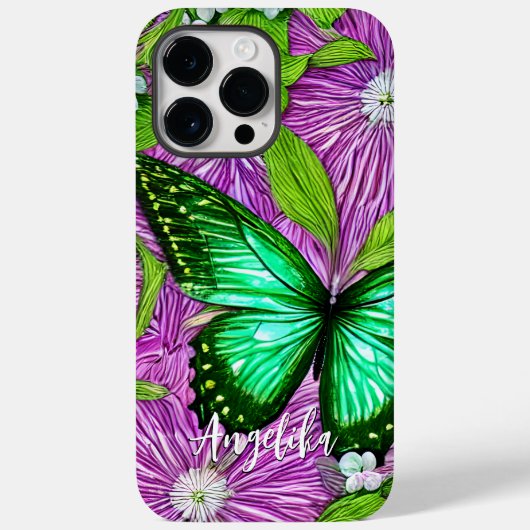 Roze bloemen groene vlinder | Gepersonaliseerde na Case-Mate iPhone Case (Achterkant)