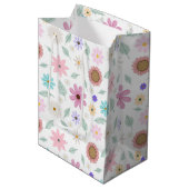 roze bloemen Groovy Retro Design Medium Cadeauzakje (Voorkant Gekanteld)