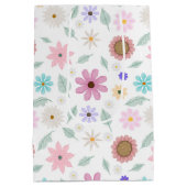  roze bloemen Groovy Retro Design Medium Cadeauzakje (Achterkant)