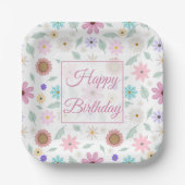  roze bloemen Groovy Retro Design Papieren Bordje (Voorkant)