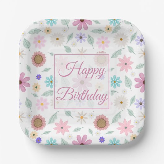  roze bloemen Groovy Retro Design Papieren Bordje (Voorkant)