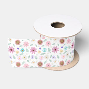  roze bloemen Groovy Retro Design Satijnen Lint