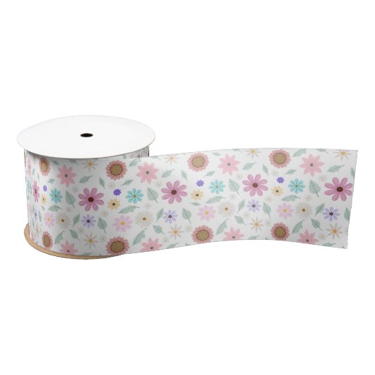 roze bloemen Groovy Retro Design Satijnen Lint (Spoel)