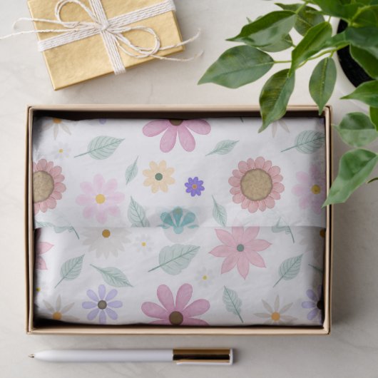  roze bloemen Groovy Retro Design Tissuepapier (Geschenk)