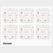  roze bloemen Groovy Retro Design Vierkante Sticker (Vel)