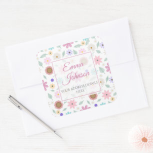 roze bloemen Groovy Retro Design Vierkante Sticker