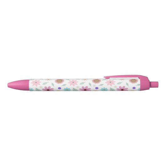 roze bloemen Groovy Retro Design Zwarte Inkt Pen (Bovenkant)