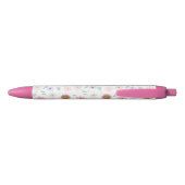 roze bloemen Groovy Retro Design Zwarte Inkt Pen (Achterkant)
