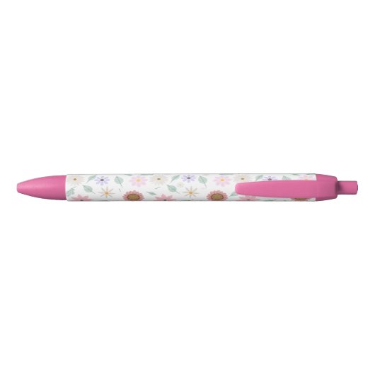 roze bloemen Groovy Retro Design Zwarte Inkt Pen (Achterkant)