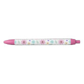 roze bloemen Groovy Retro Design Zwarte Inkt Pen (Voorkant)