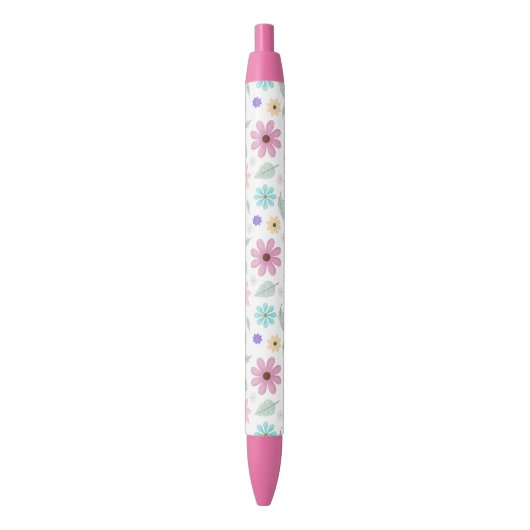 roze bloemen Groovy Retro Design Zwarte Inkt Pen (Voorkant Verticaal)