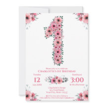 Roze bloemen Grote 1e verjaardag Girl Green Foliag