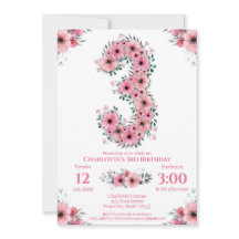 Roze bloemen Grote 3e verjaardag Girl Green Foliag