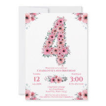 Roze bloemen Grote 4e verjaardag Girl Green Foliag