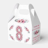 Roze bloemen Grote 8e verjaardag Girl Green Foliag Bedankdoosjes (Achterkant)