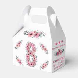 Roze bloemen Grote 8e verjaardag Girl Green Foliag Bedankdoosjes