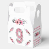 Roze bloemen Grote 9e verjaardag Girl Green Foliag Bedankdoosjes (Geopend)