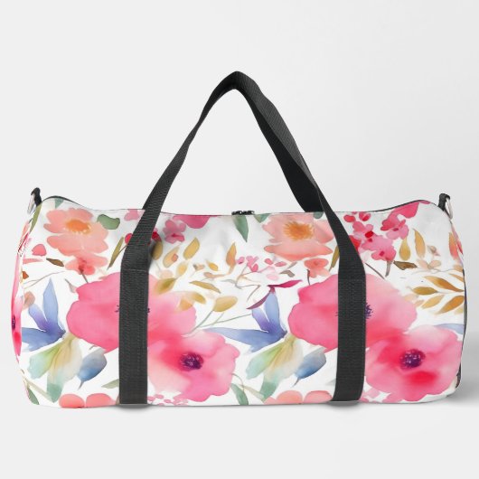 Roze Bloemen Grote Duffel Bag Plunjezak (Voorkant)