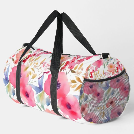 Roze Bloemen Grote Duffel Bag Plunjezak (Rechterhoek)