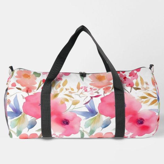 Roze Bloemen Grote Duffel Bag Plunjezak (Achterkant)
