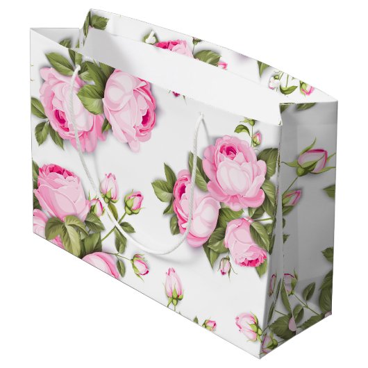 Roze Bloemen Grote Gift Bag Groot Cadeauzakje (Achterkant Gekanteld)