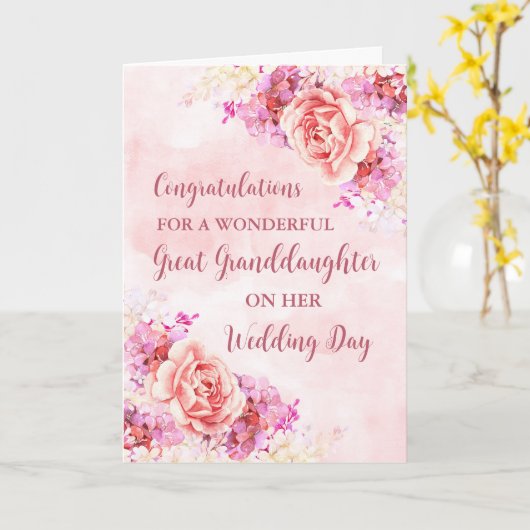 Roze Bloemen Grote kleindochter bruiloft Kaart (Gele Bloem)