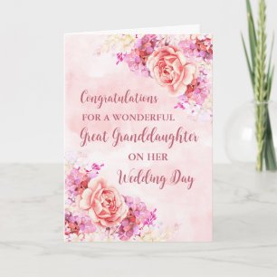 Roze Bloemen Grote kleindochter bruiloft Kaart
