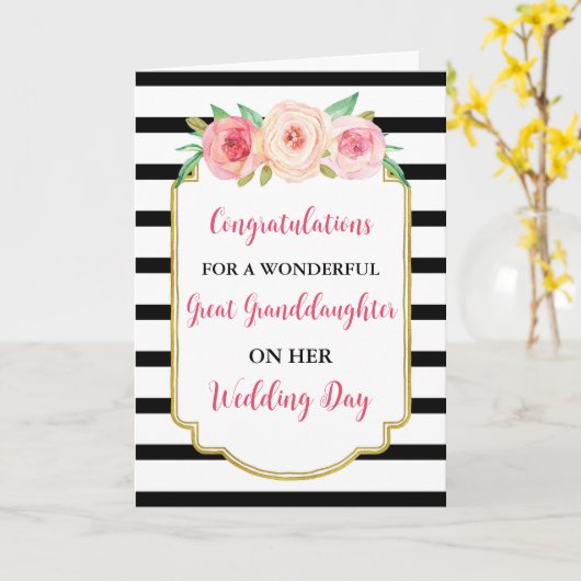 Roze Bloemen Grote kleindochter bruiloft Kaart (Gele Bloem)