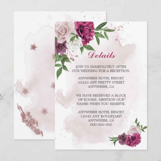 roze bloemen grove details informatiekaartje (Voorkant / Achterkant)