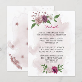 roze bloemen grove details informatiekaartje