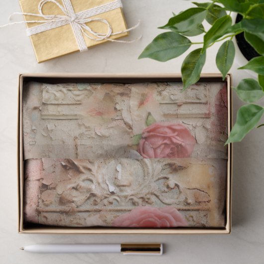 Roze Bloemen Grunge Decoupage Tissuepapier (Geschenk)