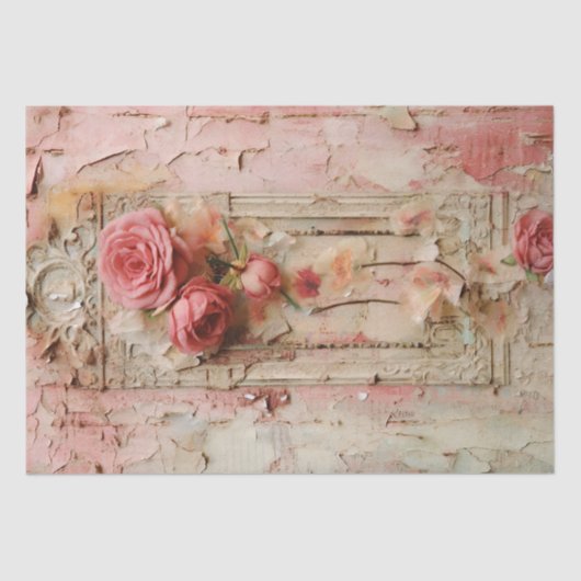 Roze Bloemen Grunge Decoupage Tissuepapier (Voorkant)