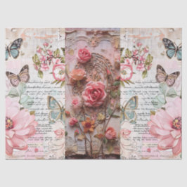 Roze Bloemen Grunge Decoupage Tissuepapier