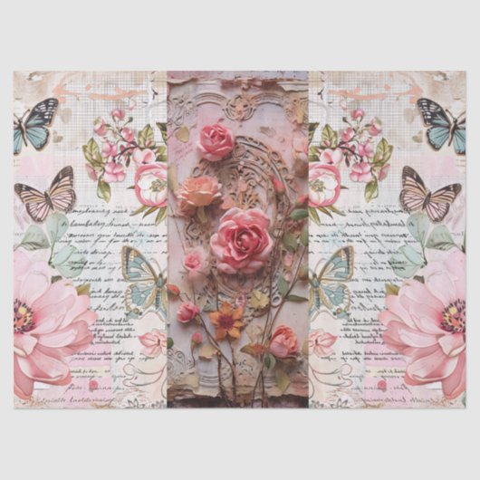 Roze  Bloemen Grunge Decoupage Tissuepapier (Voorkant)