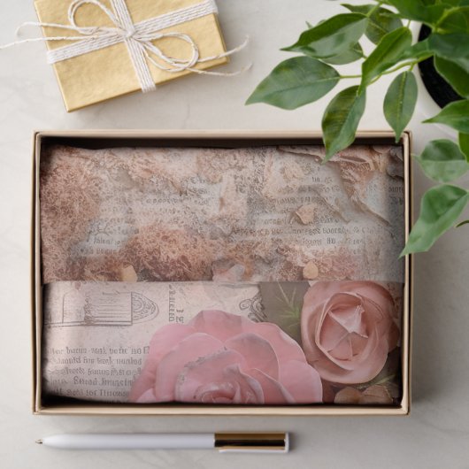 Roze Bloemen Grunge Decoupage Tissuepapier (Geschenk)
