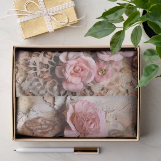Roze  Bloemen Grunge Decoupage Tissuepapier (Geschenk)