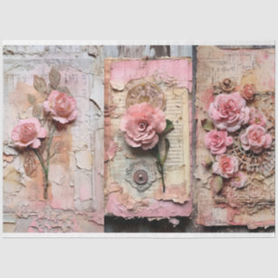 Roze Bloemen Grunge Decoupage Tissuepapier