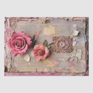 Roze Bloemen Grunge Decoupage Tissuepapier