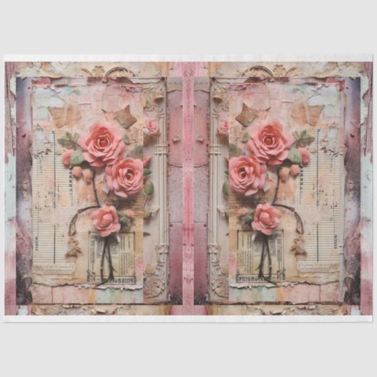 Roze  Bloemen Grunge Decoupage Tissuepapier (Voorkant)