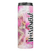 Roze Bloemen Haarstylist gepersonaliseerd Thermosbeker (Achterkant)