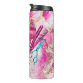 Roze Bloemen Haarstylist gepersonaliseerd Thermosbeker (Geroteerd rechts)