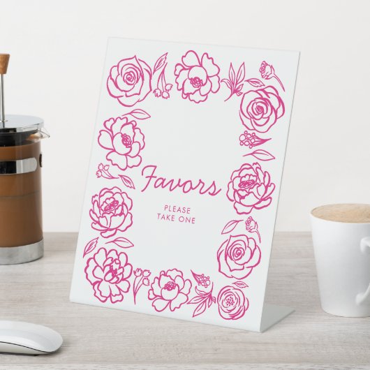 Roze Bloemen Hand getrokken gunsten teken Reclamebord Met Voetstuk (Insitu)