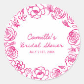 Roze Bloemen Hand getrokken Ronde Sticker (Voorkant)