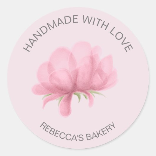 Roze Bloemen Handgemaakt met Liefde Sticker (Voorkant)
